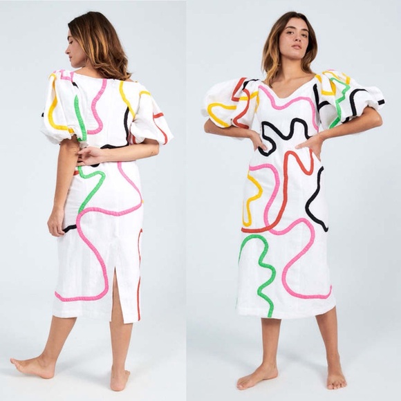 Mara Hoffman Cadiz Namari Embroidered Linen Midi Dress Size 4 - Picture 12 of 16